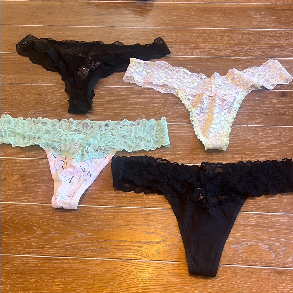 Lace Thong Set - Black, White, Mint